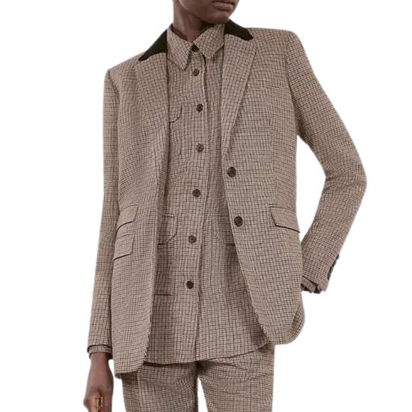 The Kooples Houndstooth Single Breasted Blazer Beige/Brown Sz 38 (US 4–6/M) NWT - Picture 1 of 8